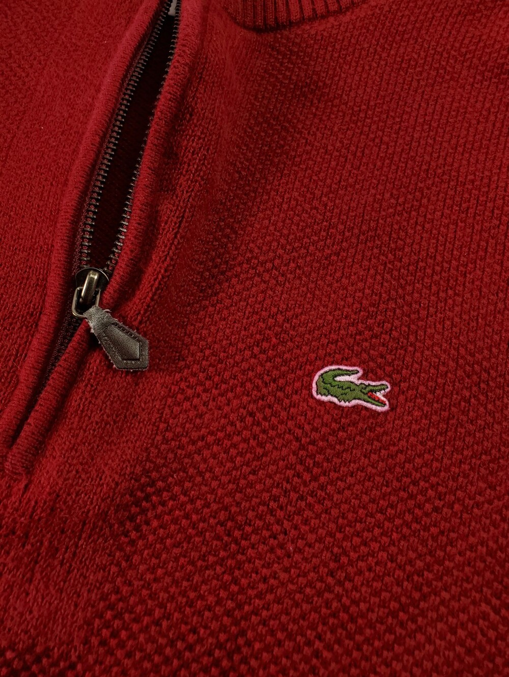 Lacoste Quarter Zip Sweater Medium 4 Textured Cotton Knit Moc Neck Red Pullover - Picture 7 of 10